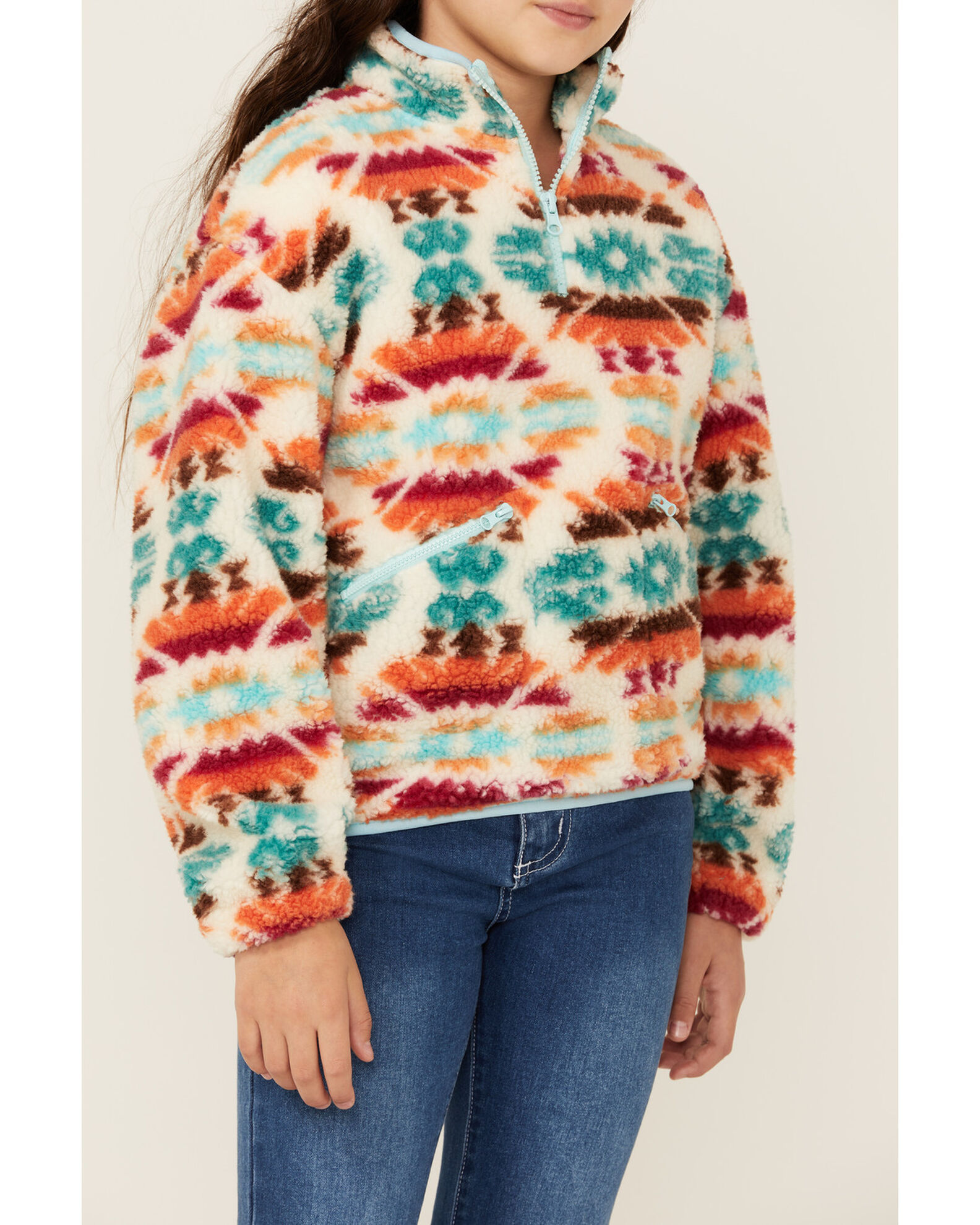 Rock Roll Denim Girls Southwestern Print Sherpa Pullover Country Outfitter