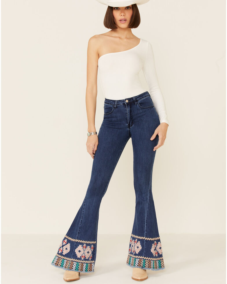 Saints & Hearts Women's Embroidered Hem Flare Jeans