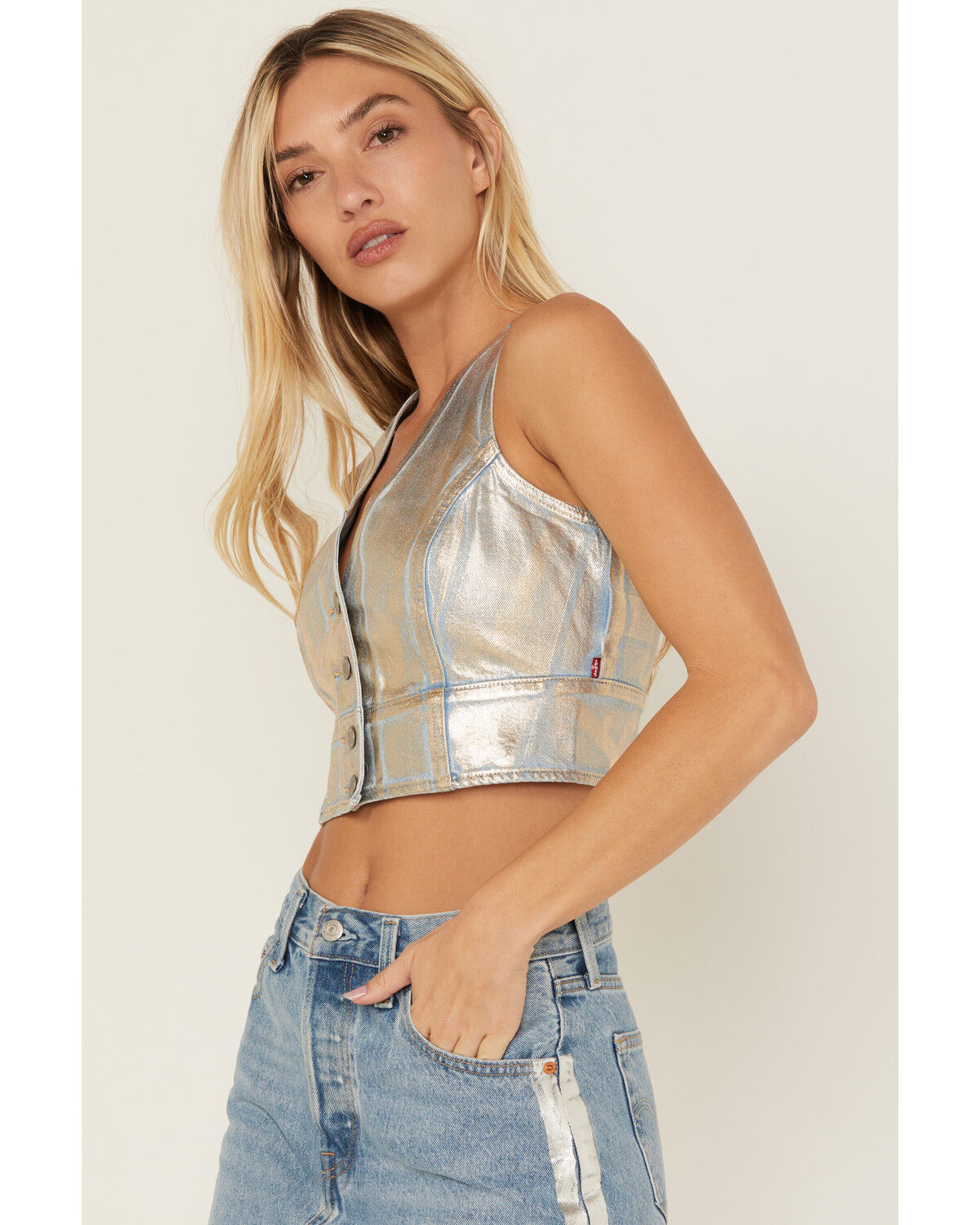 Image #2 - Levi's Women's Mona Metallic Corset Top, White, hi-res
