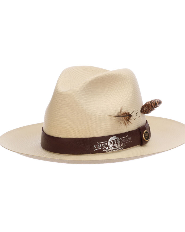 Biltmore Men's Ivory Harnet Shantung Straw Western Fedora Hat , Ivory, hi-res
