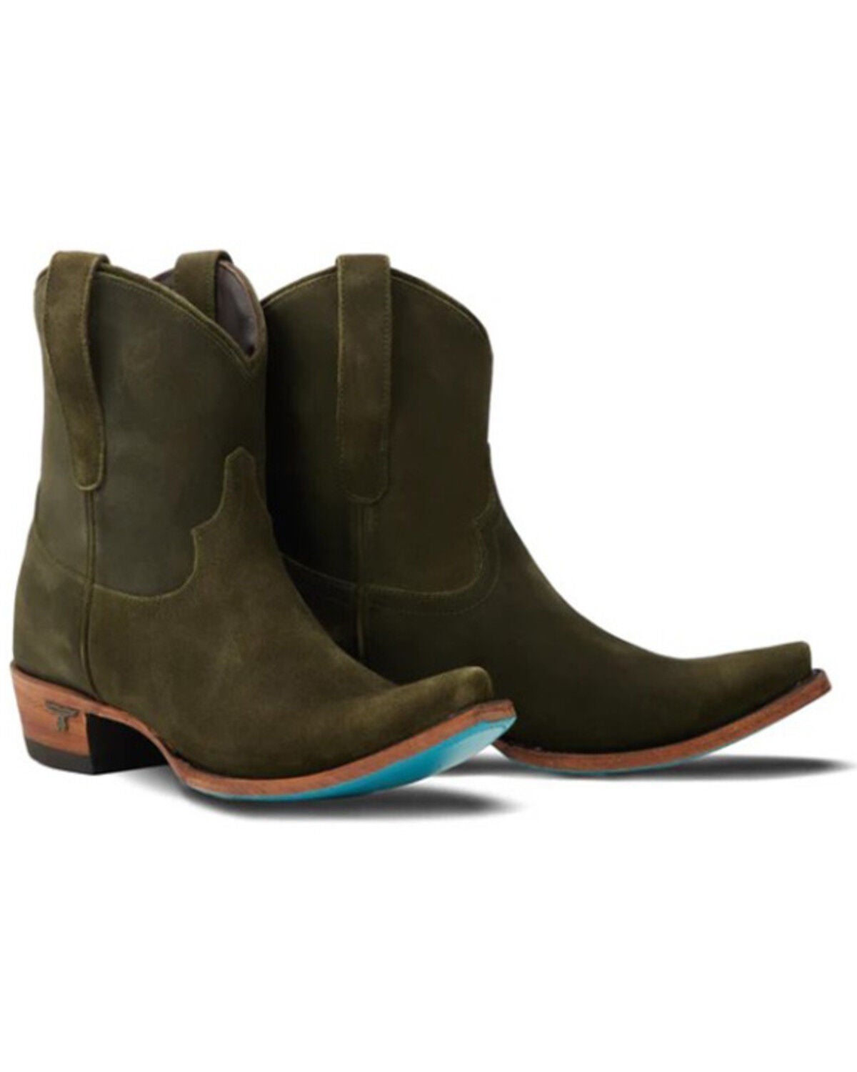 Image #1 - Lane Women's Emma Jane Suede Western Booties - Snip Toe, Olive, hi-res