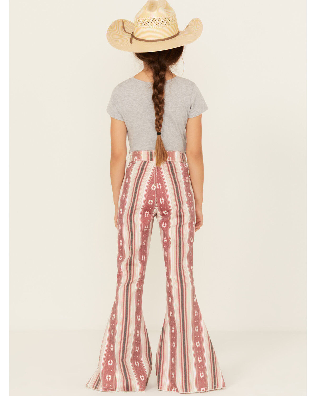 Image #4 - Cowgirl Hardware Girls' Serape Striped Print Flare Jeans, Red, hi-res