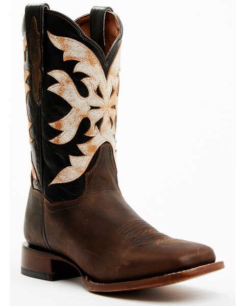 Dan Post Women's Sure Shot Embroidered Overlay Western Leather Boots - Broad Square Toe, Black/tan, hi-res