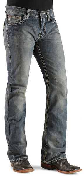 Rock & Roll Denim Men's Pistol Heavy Stitched Bootcut Jeans, Indigo, hi-res