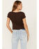 Image #4 - Cleo + Wolf Women's Ribbed Baby Tee, Chocolate, hi-res