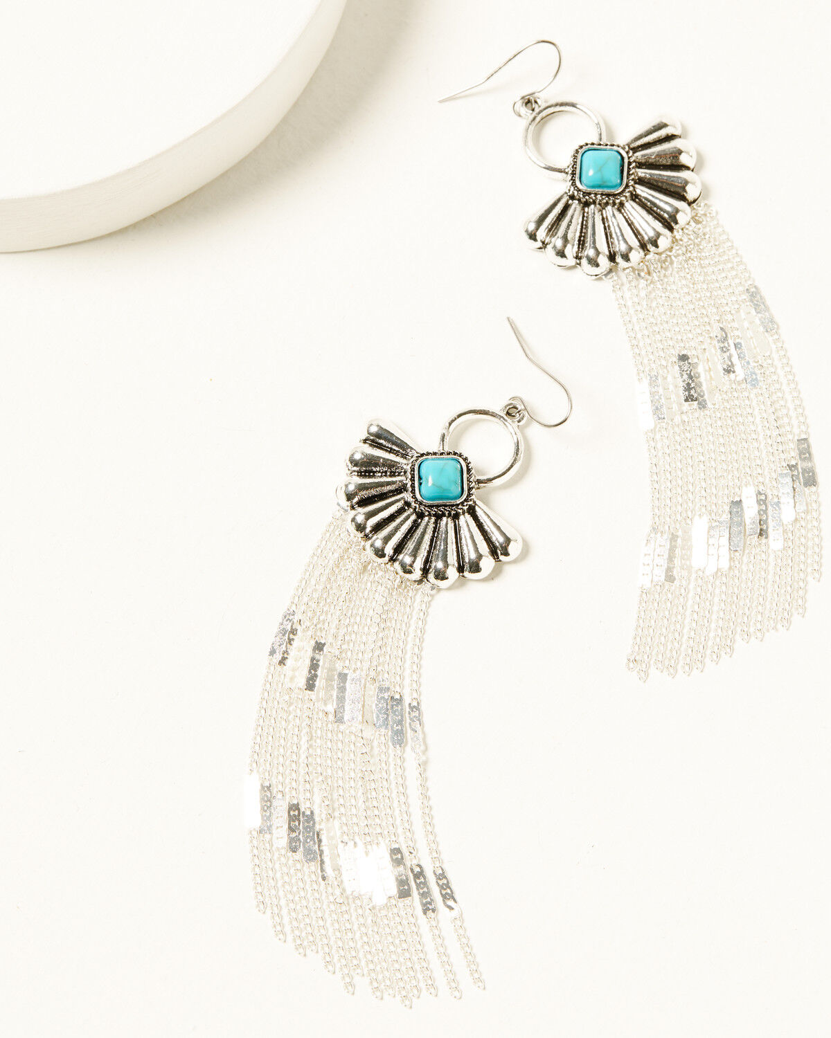 Image #1 - Shyanne Women's Scalloped Fringe Earrings, Silver, hi-res