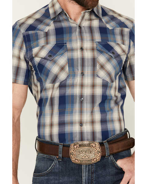 Image #3 - Pendleton Men's Frontier Plaid Print Short Sleeve Snap Western Shirt, Blue, hi-res