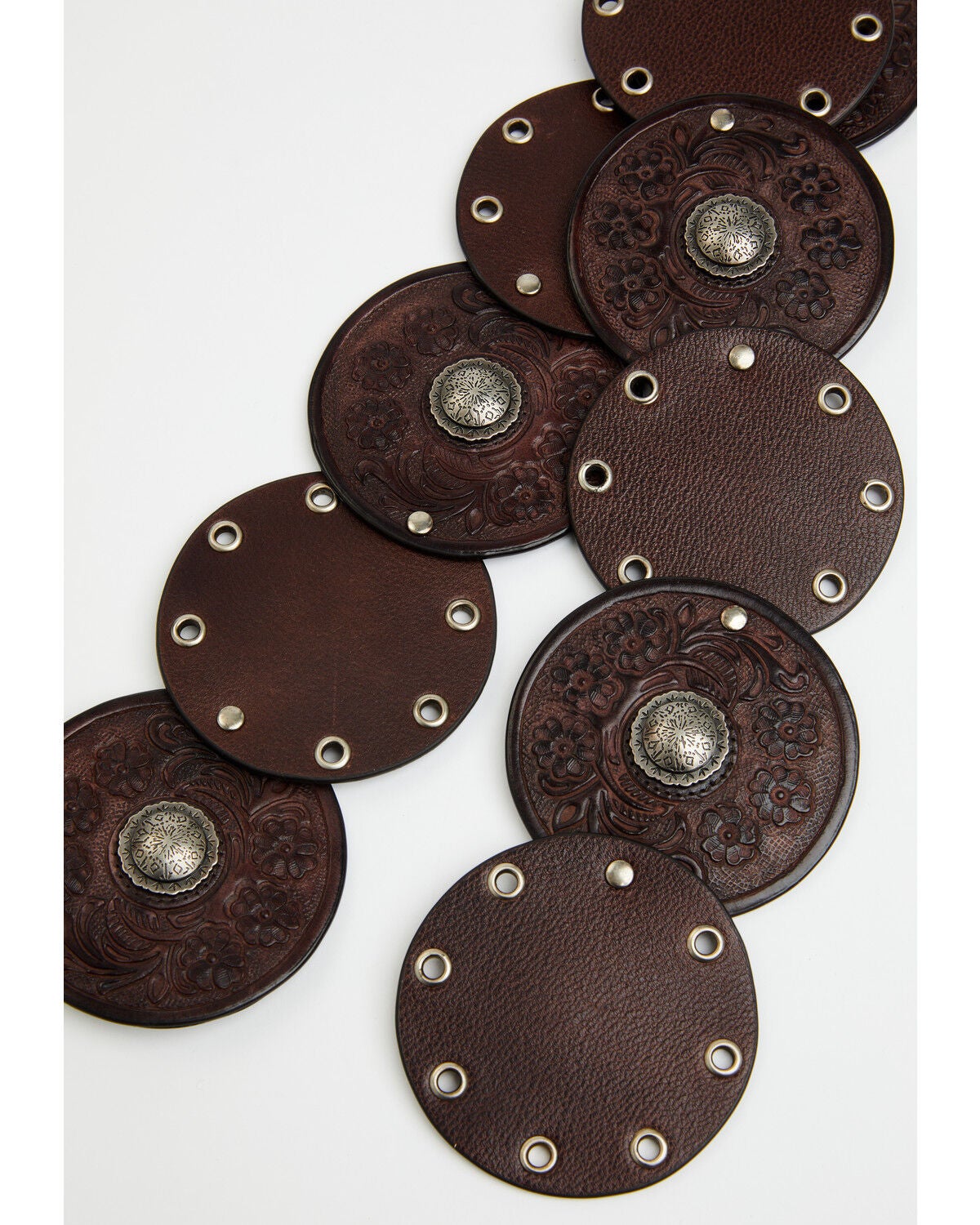 Image #2 - Shyanne Women's Tooled Leather Concho Belt, Dark Brown, hi-res