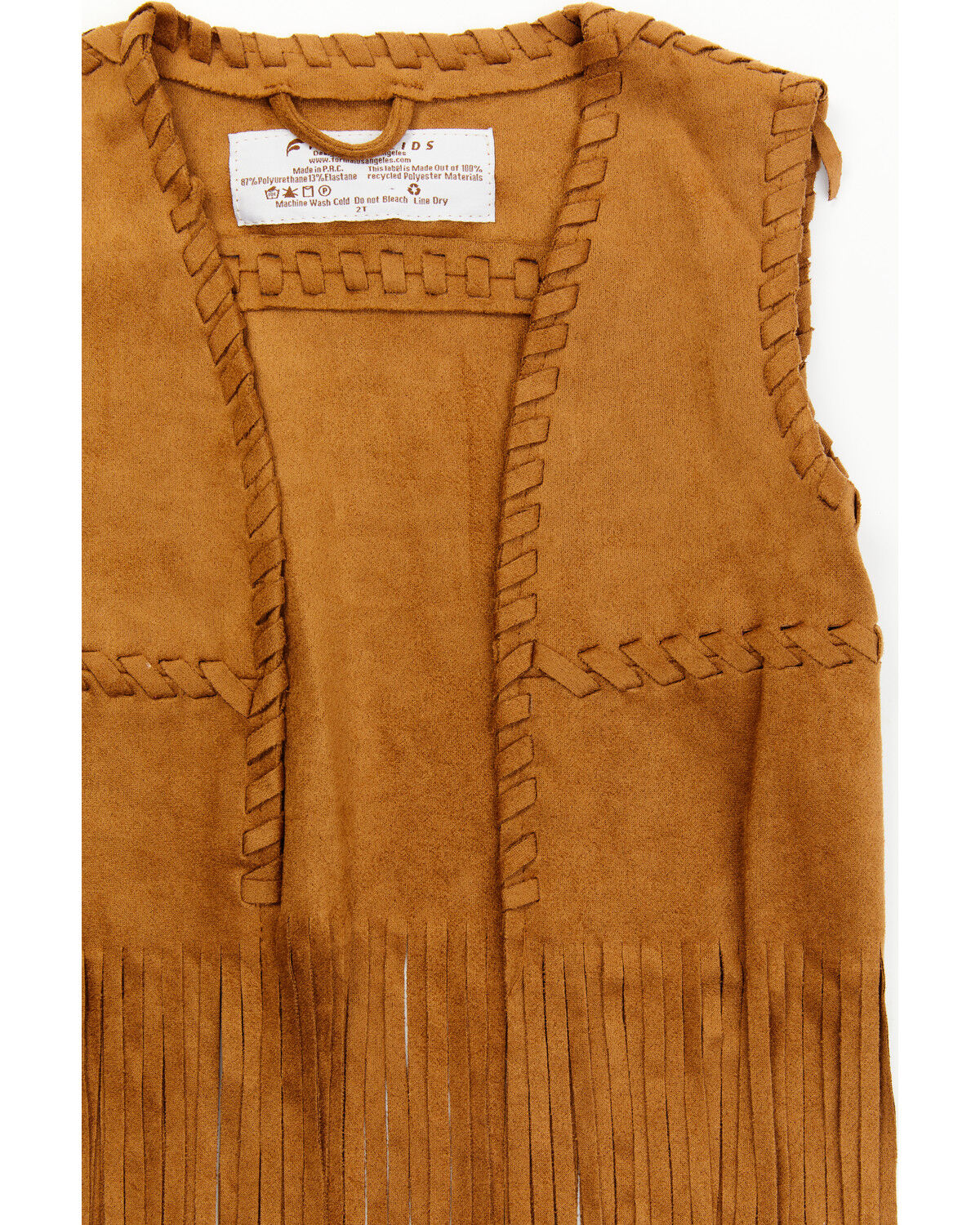 Image #2 - Fornia Toddler-Girls' Camel Whipstitch Fringe Faux-Suede Vest, Camel, hi-res