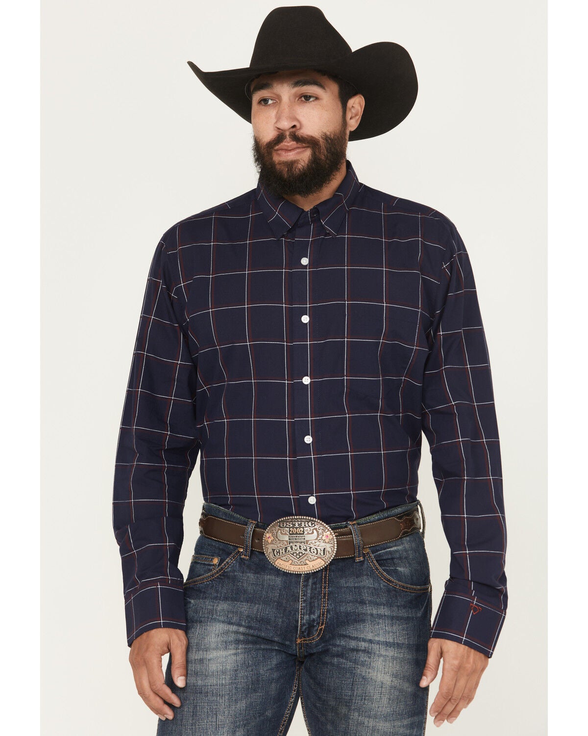 Image #1 - Wrangler X Cody Johnson Men's Plaid Print Long Sleeve Button-Down Western Shirt - Tall, Navy, hi-res