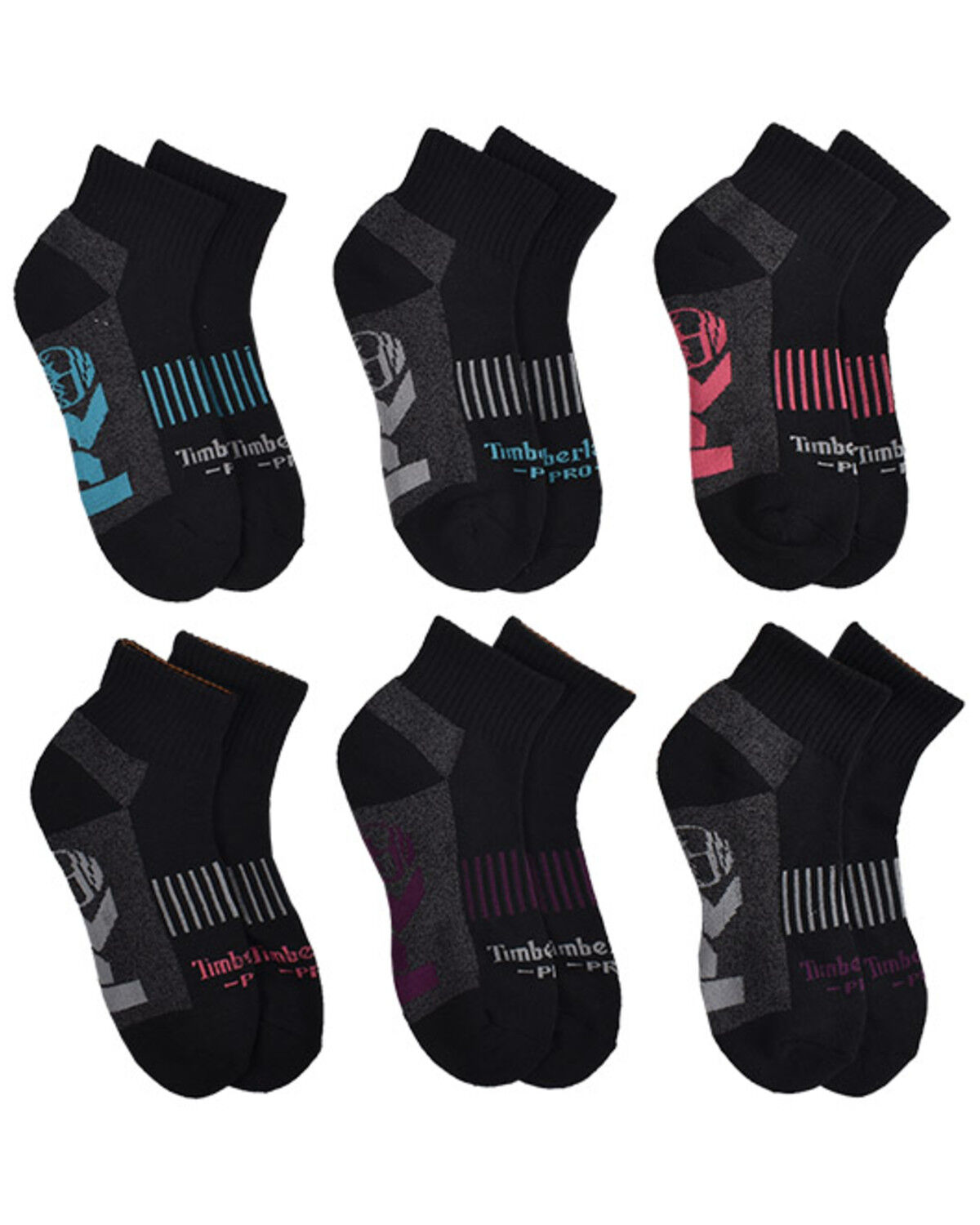 Image #1 - Timberland PRO Women's Contrast Logo Quarter Socks - 6 Piece, Black, hi-res