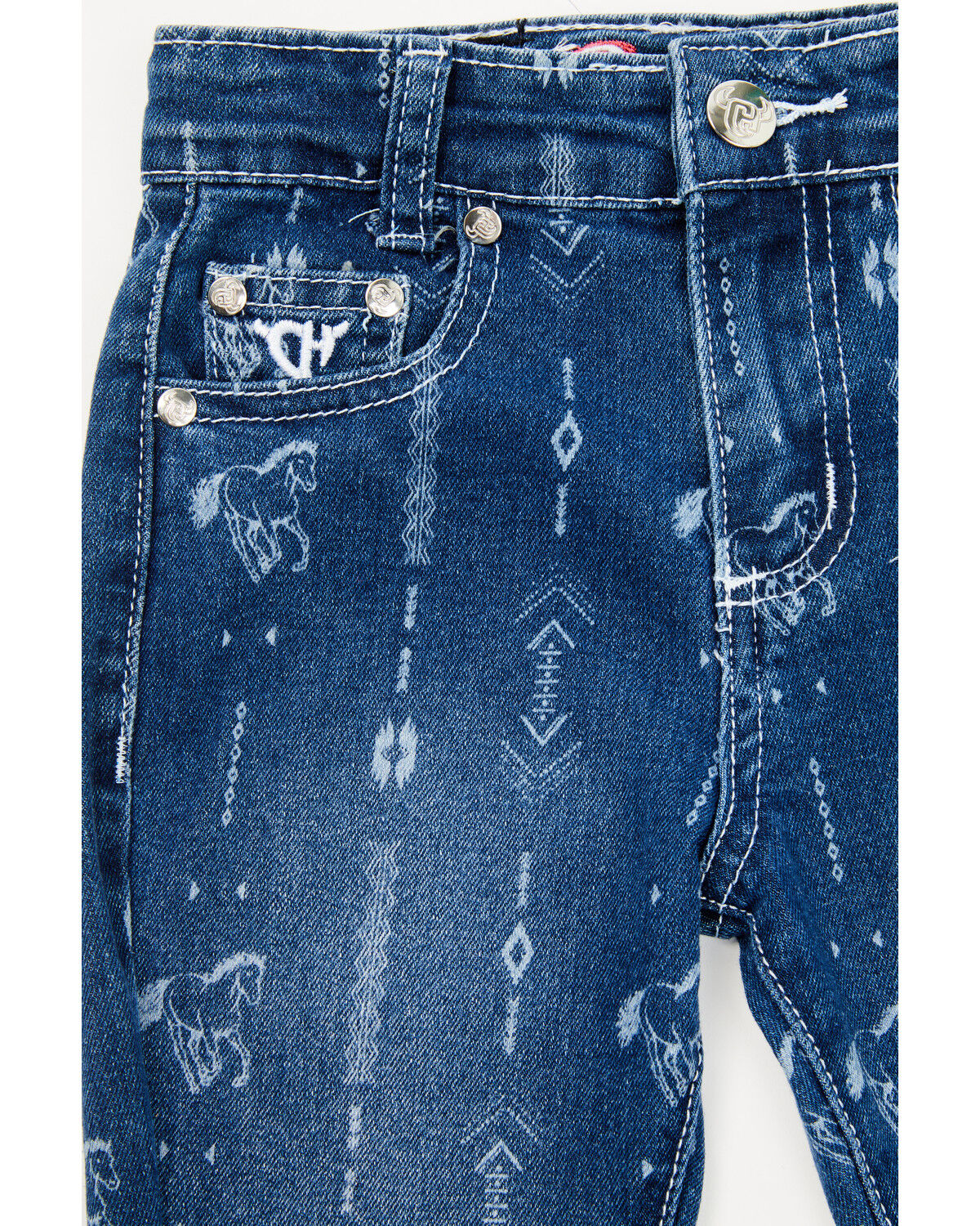 Image #2 - Cowgirl Hardware Toddler Girls' Southwestern Striped Stretch Bell Bottom Jeans, Blue, hi-res