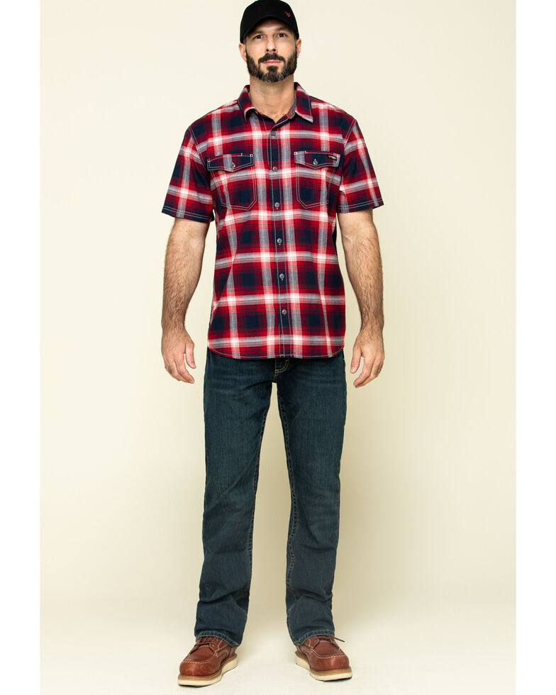 Hawx Men's Bullhead Indigo Plaid Short Sleeve Work Shirt , Black Cherry, hi-res