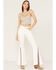 Image #1 - Saints & Hearts Women's High Rise Embroidered Slit Flare Jeans, White, hi-res