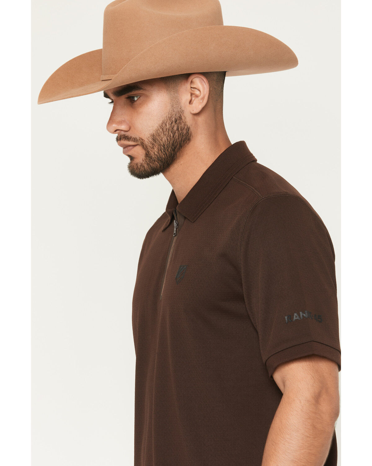 Image #2 - RANK 45® Men's Rigged Solid Zipper Polo, Brown, hi-res