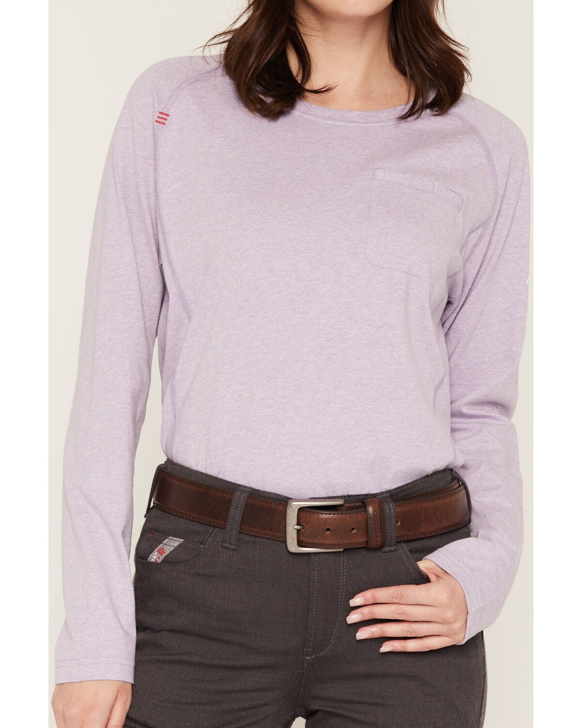 Image #3 - Ariat Women's FR Air Crew Long Sleeve Work Tee, Heather Purple, hi-res