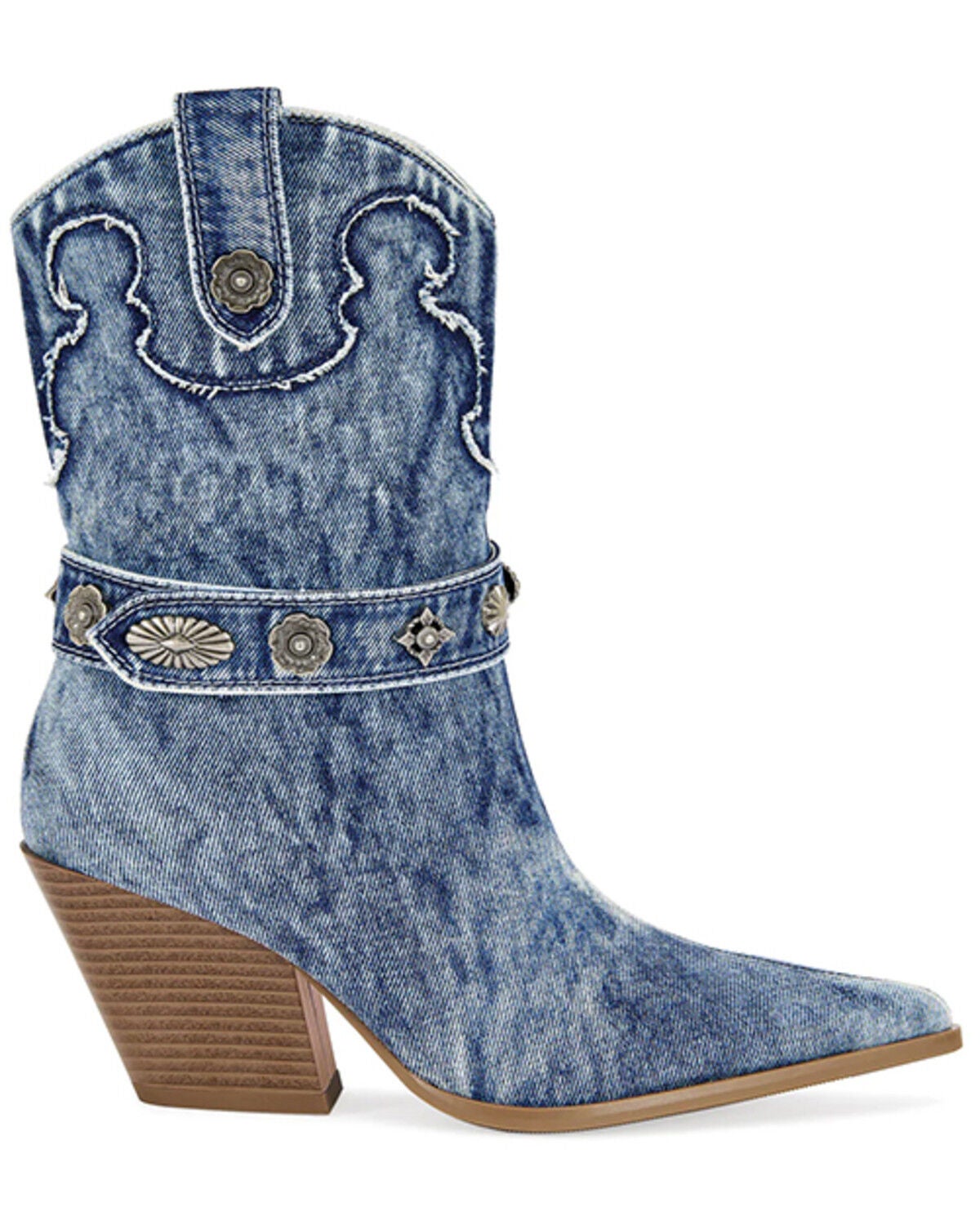 Image #2 - Azalea Wang Women's Neith Denim Western Booties - Round Toe, Blue, hi-res