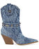 Image #2 - Azalea Wang Women's Neith Denim Western Booties - Round Toe, Blue, hi-res