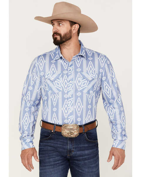 Rock & Roll Denim Men's Southwestern Print Knit Long Sleeve Button Down Shirt, Blue, hi-res