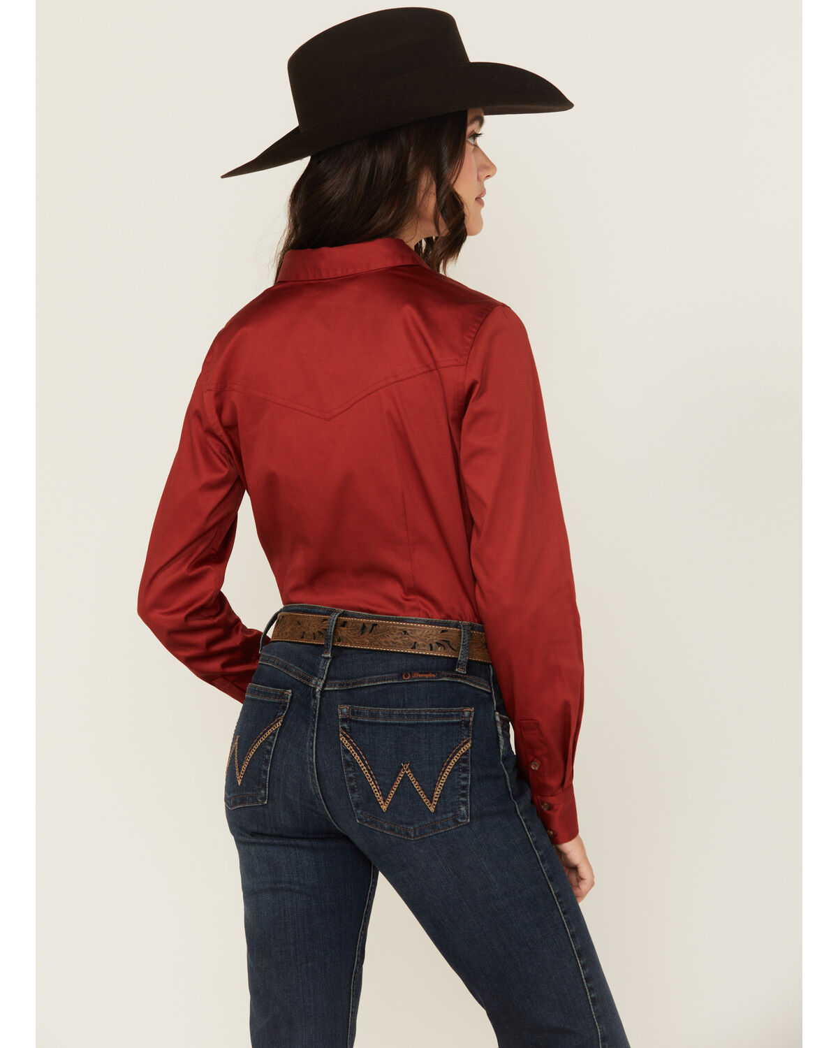 Image #4 - Shyanne Women's Solid Long Sleeve Button-Down Stretch Riding Shirt, Chilli, hi-res