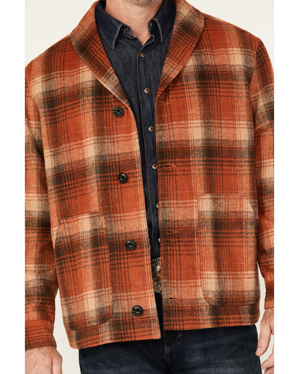 Image #3 - Cripple Creek Men's GPA Plaid Print Button-Down Coat, Rust, hi-res