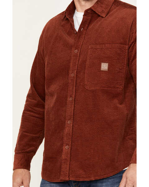 Image #3 - Brixton Men's Porter Long Sleeve Waffle Corduroy Button Down Shirt, Dark Orange, hi-res