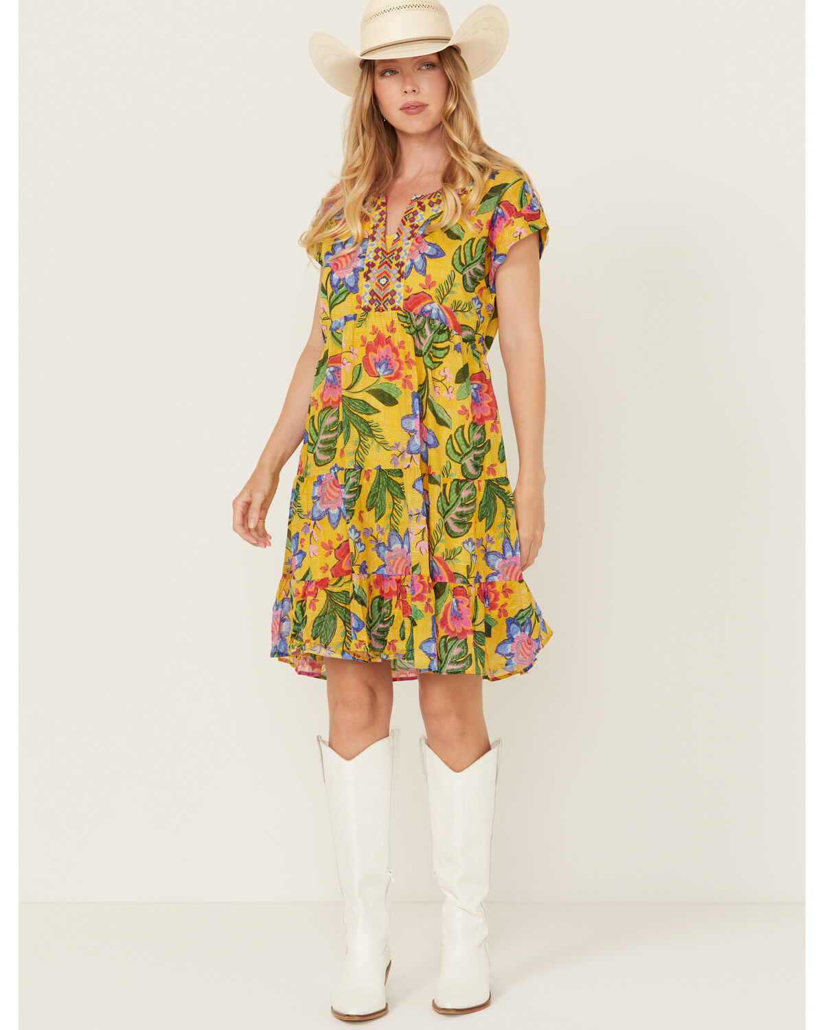 Image #1 - Johnny Was Women's Floral Prairie Mini Dress, Yellow, hi-res