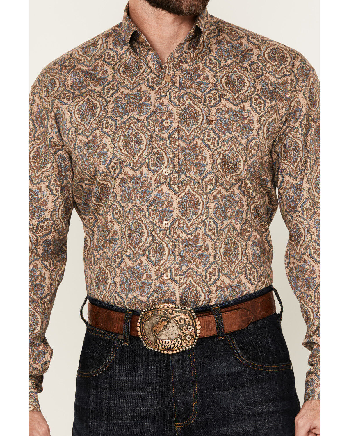 Image #3 - Stetson Men's Paisley Print Long Sleeve Button-Down Western Shirt, Lt Brown, hi-res