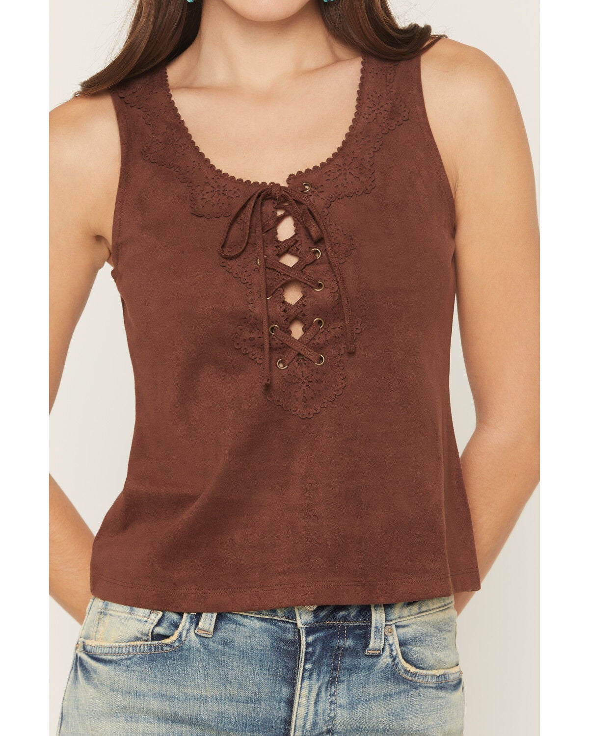 Image #3 - Shyanne Women's Cut Out Tie-Front Tank, Chocolate, hi-res