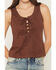 Image #3 - Shyanne Women's Cut Out Tie-Front Tank, Chocolate, hi-res