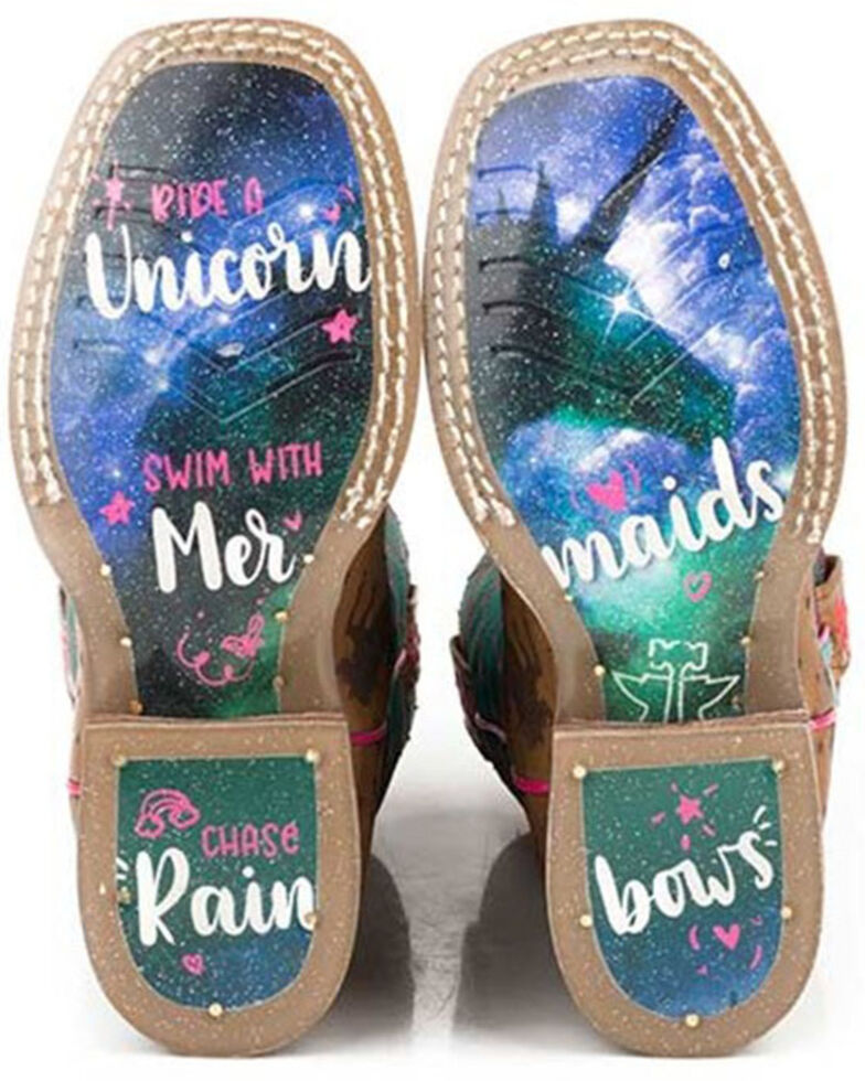 Tin Haul Girls' Magic Unicorns Western Boots - Square Toe, Tan, hi-res