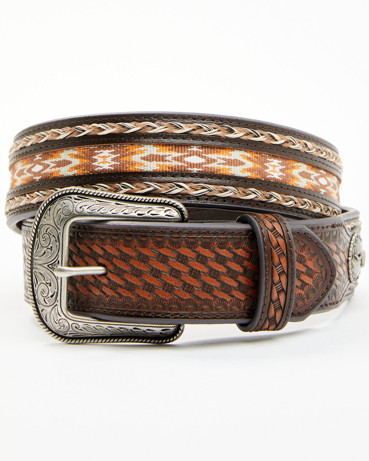 Image #1 - Cody James Men's Atwood Southwestern Inlay Belt - Big, Dark Brown, hi-res