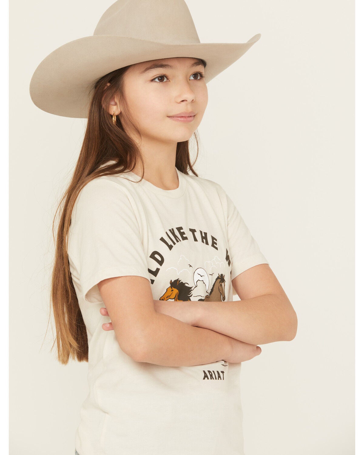 Image #2 - Ariat Girls' Wild West Short Sleeve Graphic Tee, Natural, hi-res