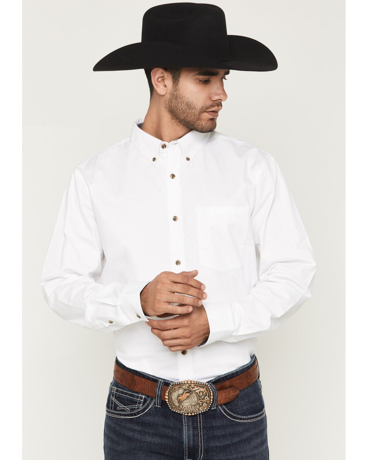 Image #1 - Cody James Men's Basic Solid Long Sleeve Button-Down Stretch Western Shirt - Big, White, hi-res