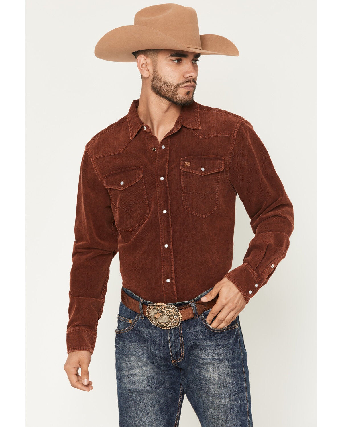 Kimes Ranch Men's Catalina Corduroy Solid Long Sleeve Pearl Snap Western Shirt, Rust Copper, hi-res
