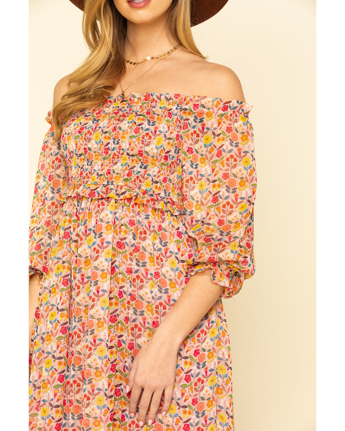 Image #3 - Molly Bracken Women's Pink Print Smock Midi Dress, , hi-res