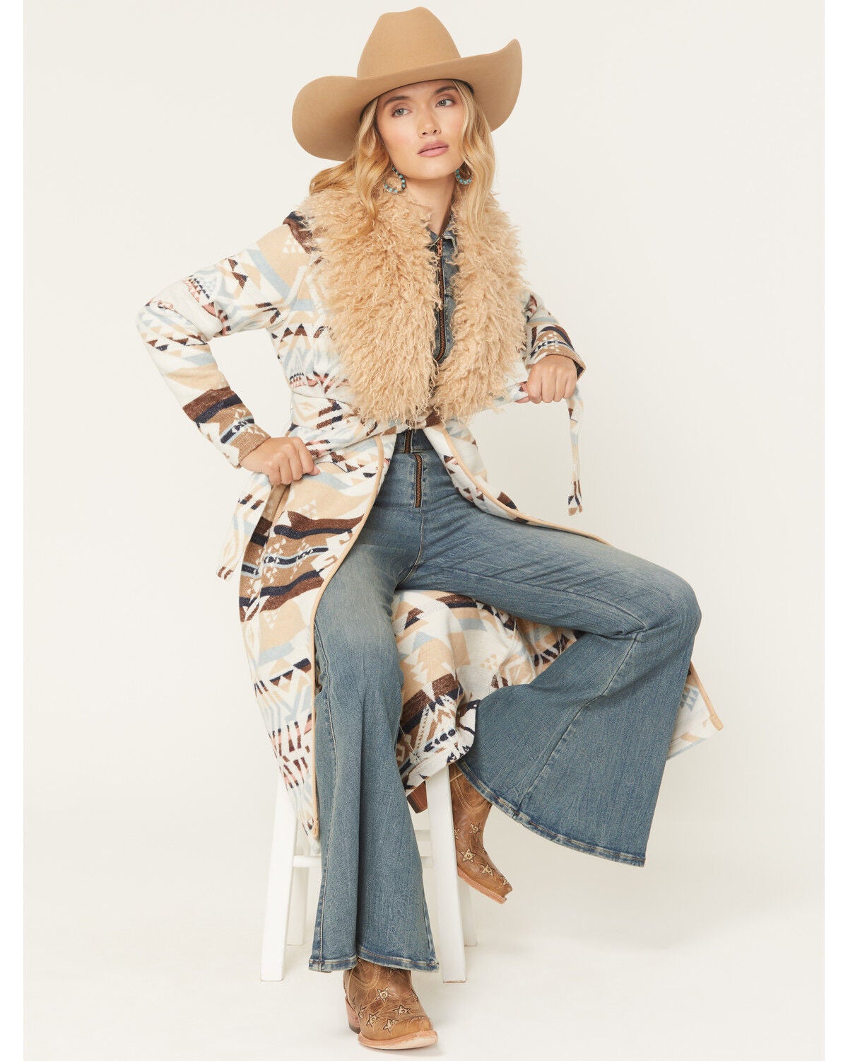 Shyanne Women's Nelson Fur Collar Blanket Coat, Cream, hi-res