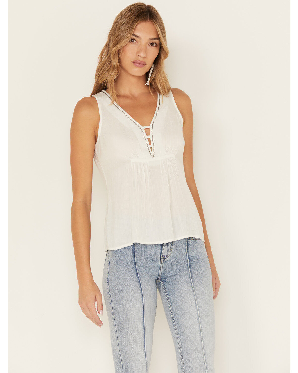 Image #1 - Idyllwind Women's Rowan Beaded Embellished Tank Top, White, hi-res