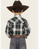 Image #4 - Ely Walker Boys' Plaid Print Long Sleeve Pearl Snap Western Shirt, Green, hi-res