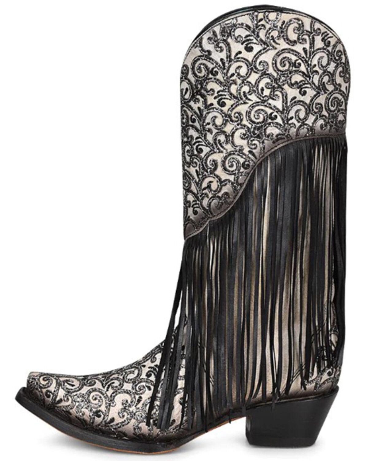 Image #3 - Corral Women's Glitter Fringe Western Boots - Snip Toe, Black/white, hi-res