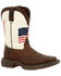 Image #1 - Durango Boys' Rebel Distressed Flag Western Boots - Square Toe, White, hi-res