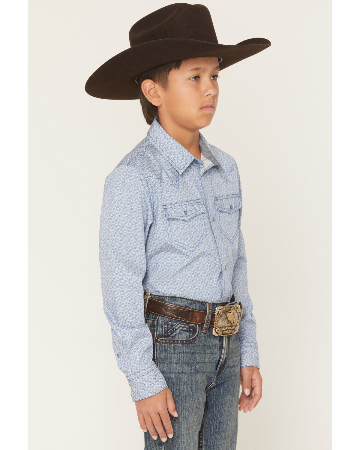 Image #2 - Cody James Boys' Coastal Cowboy Geo Print Long Sleeve Snap Western Shirt, Blue, hi-res
