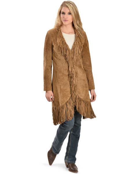 Scully Women's Boar Suede Fringed Maxi Coat, Cinnamon, hi-res