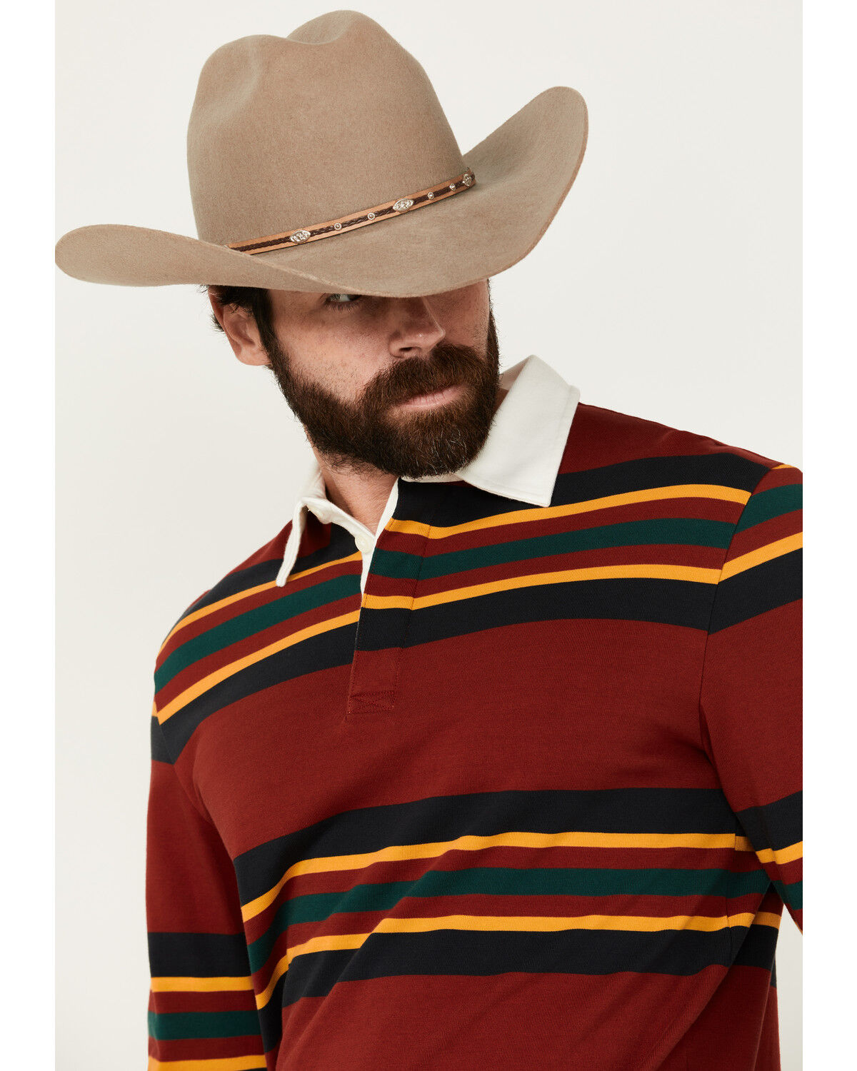 Image #2 - Pendleton Men's Decker Rugby Striped Long Sleeve Polo Shirt, Multi, hi-res