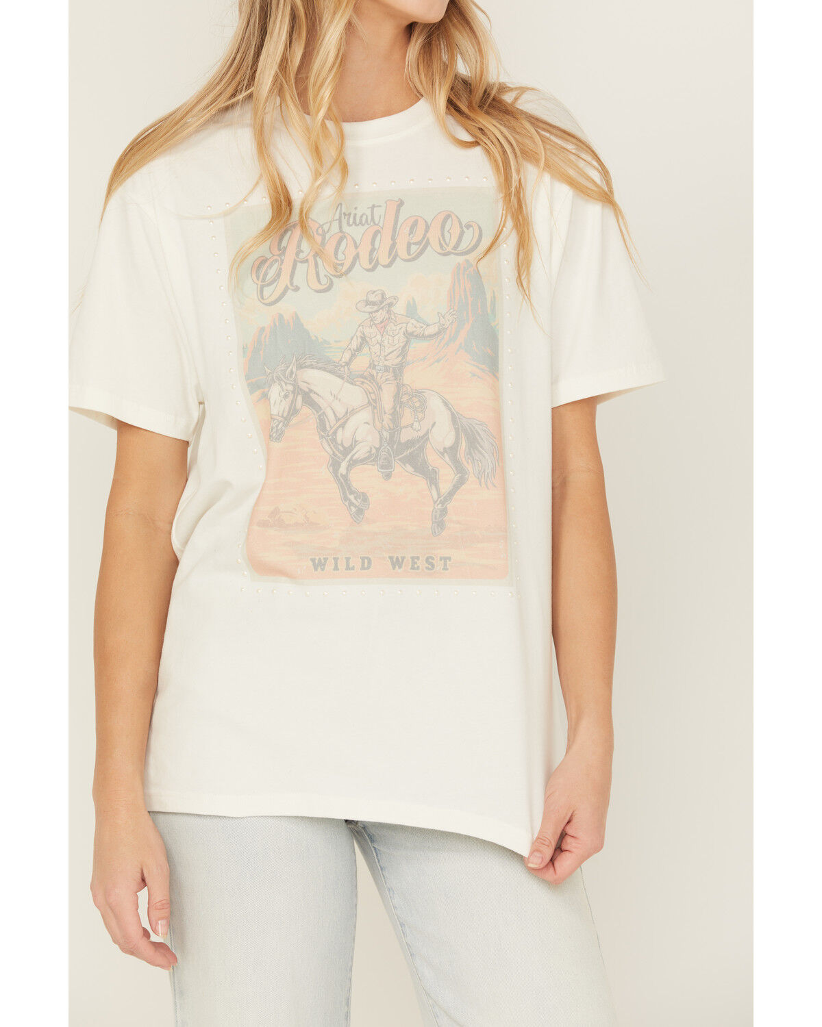 Image #3 - Ariat Women's Rodeo Pearl Short Sleeve Graphic Tee, White, hi-res
