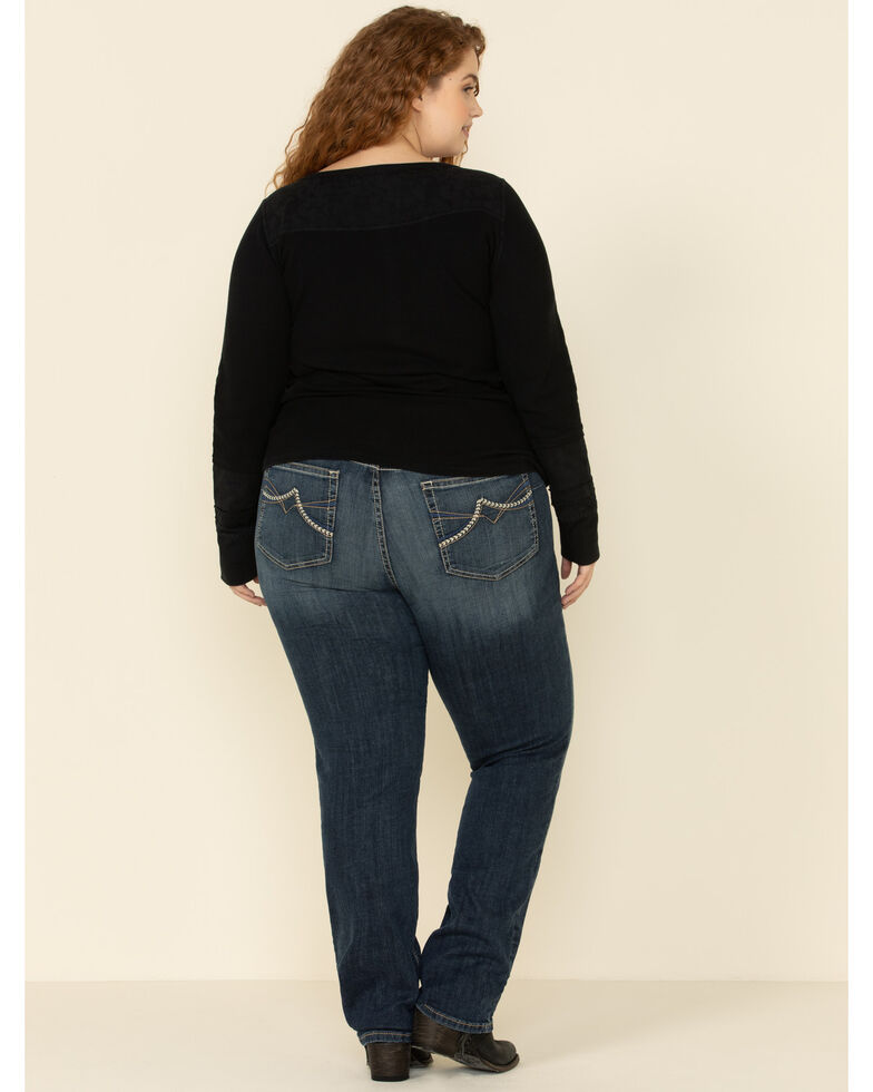 Ariat Women's R.E.A.L Dark Wash Brianne Straight Jeans - Plus, Blue, hi-res