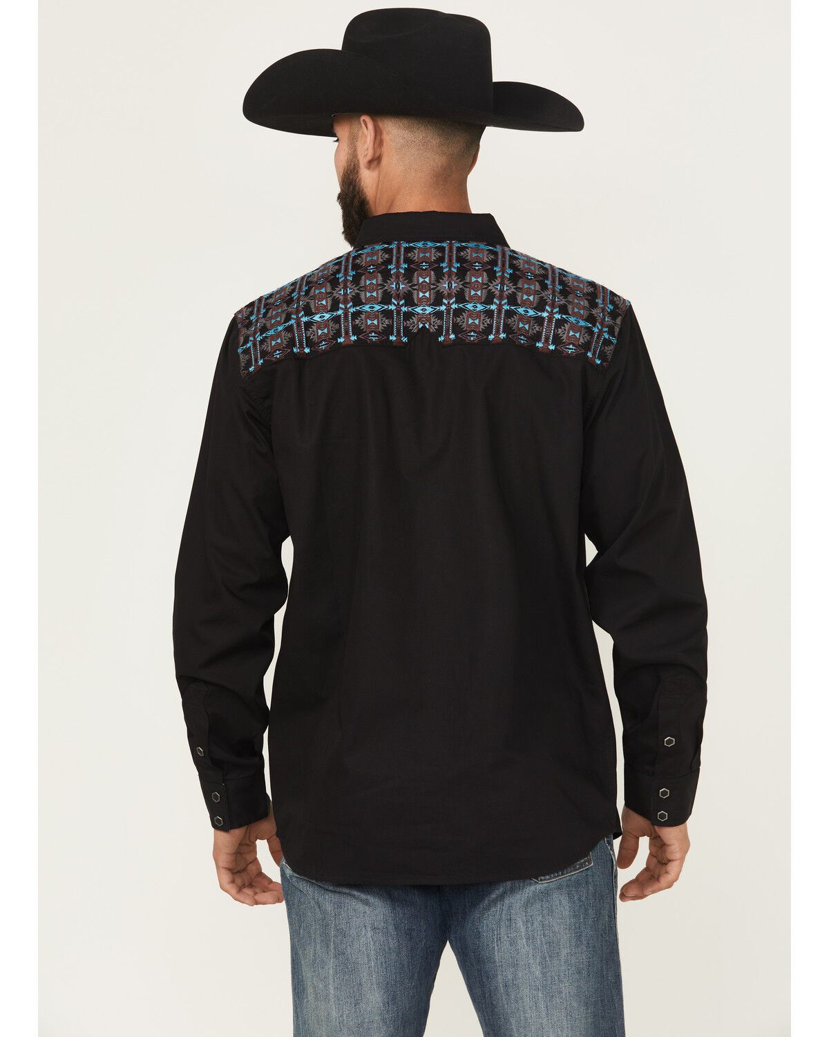 Image #4 - Moonshine Spirit Men's Instinct Embroidered Solid Long Sleeve Snap Western Shirt, Black, hi-res