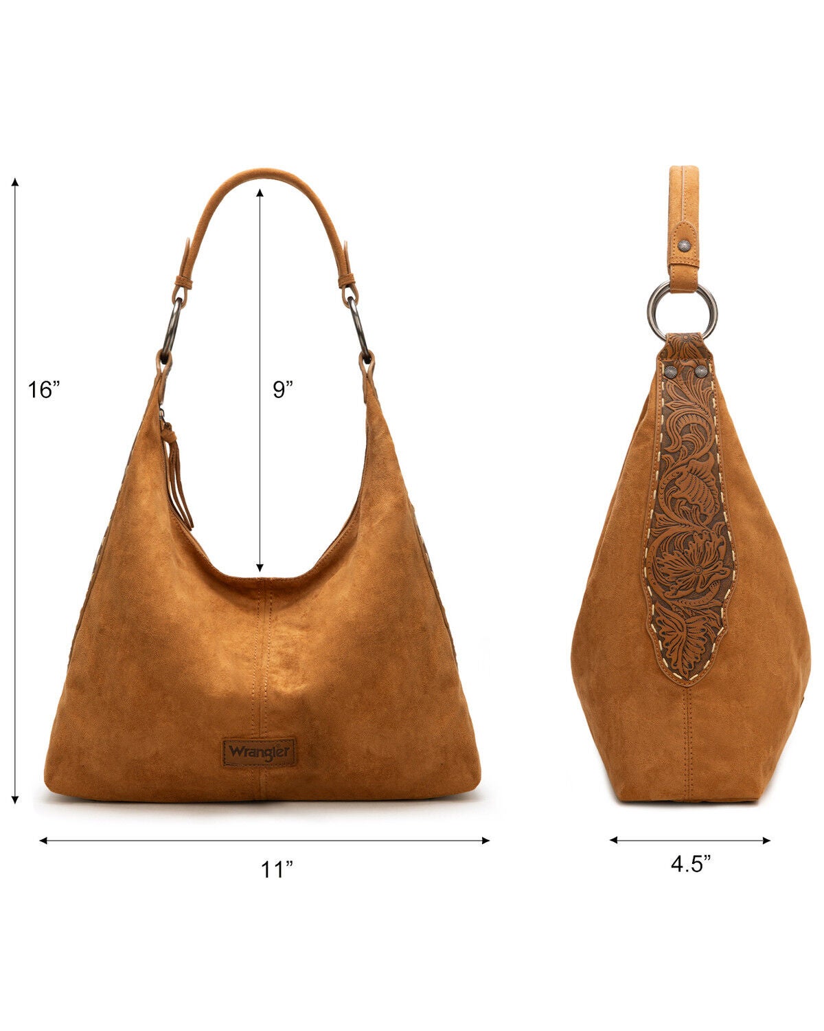 Image #4 - Wrangler Women's Floral Tooled Hobo Bag with Pouch, Brown, hi-res