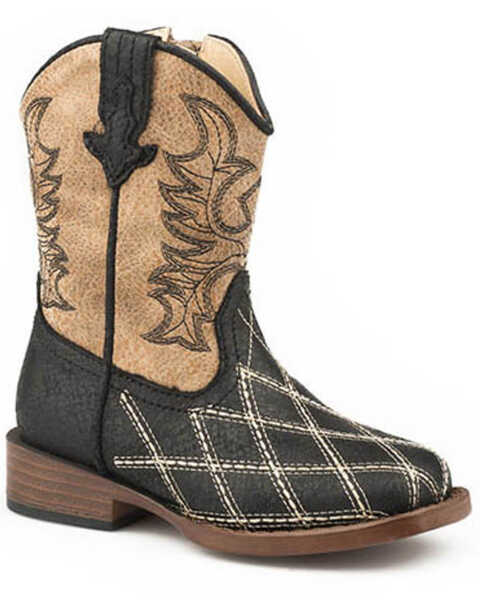 Image #1 - Roper Toddler Boys' Contrast Embroidery Western Boots - Square Toe, Black, hi-res