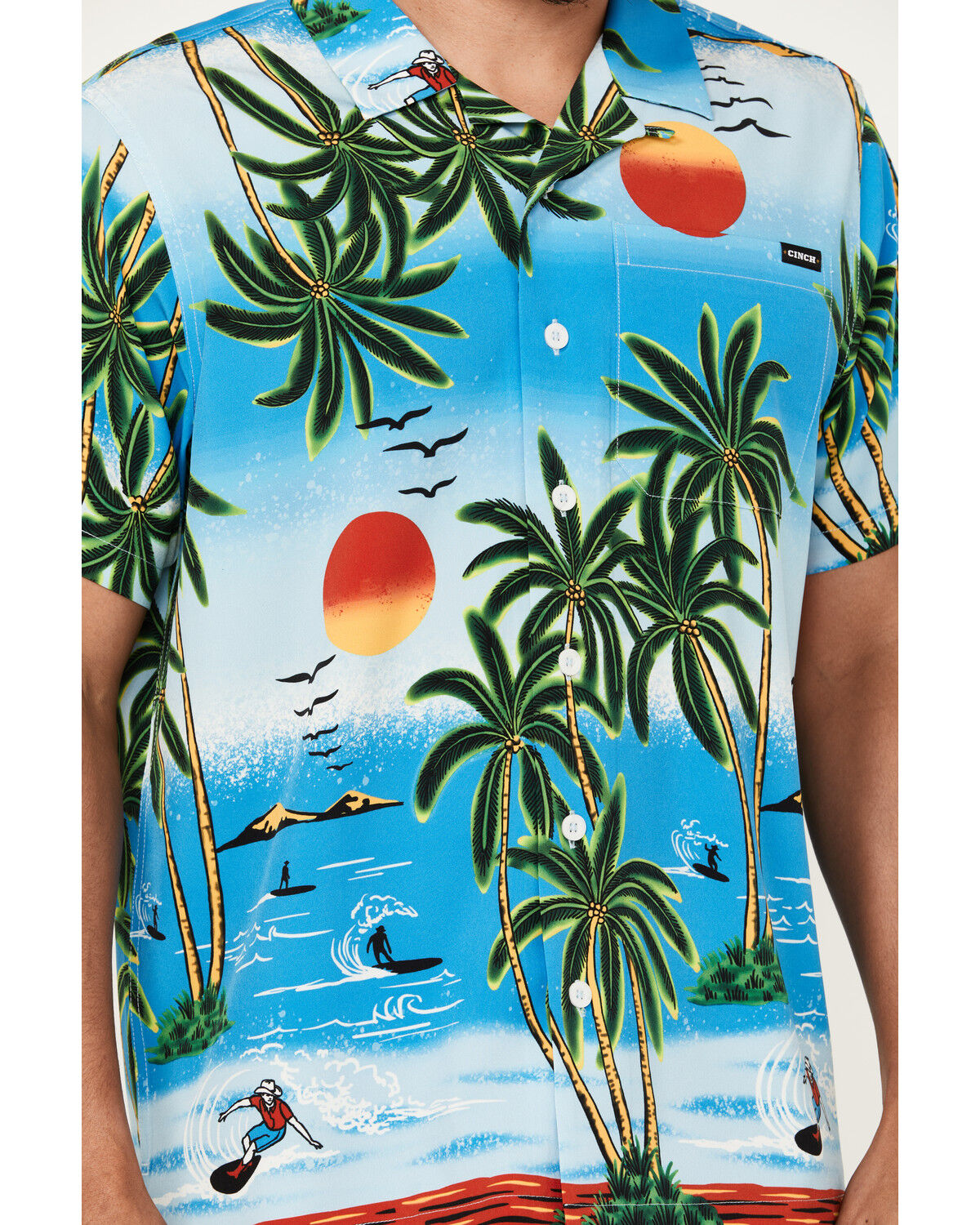 Image #3 - Cinch Men's Camp Ocean And Palm Trees Short Sleeve Button-Down Shirt, , hi-res